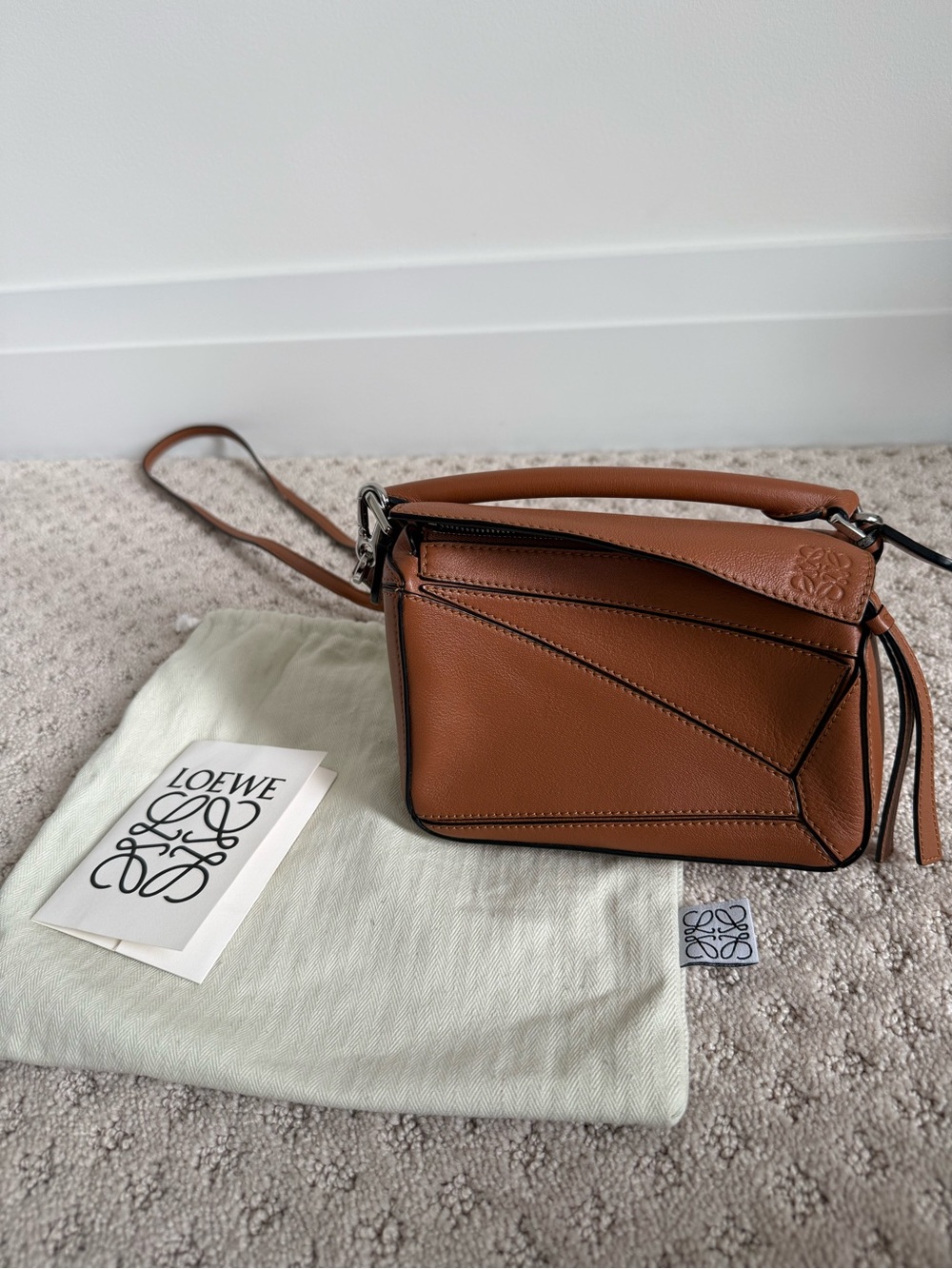 Loewe Mini Puzzle Bag in Cognac Tan Leather